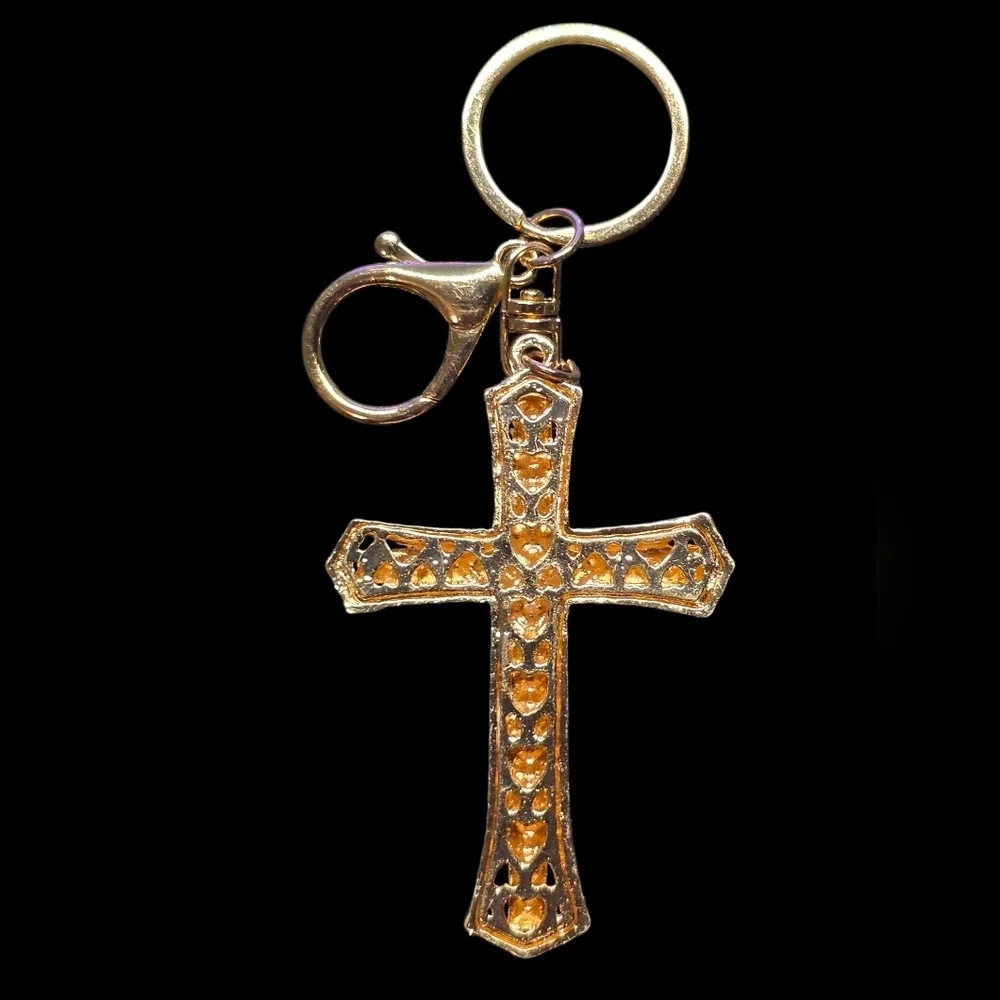 Gold and Silver Metal Cross Bag Charm Keychain